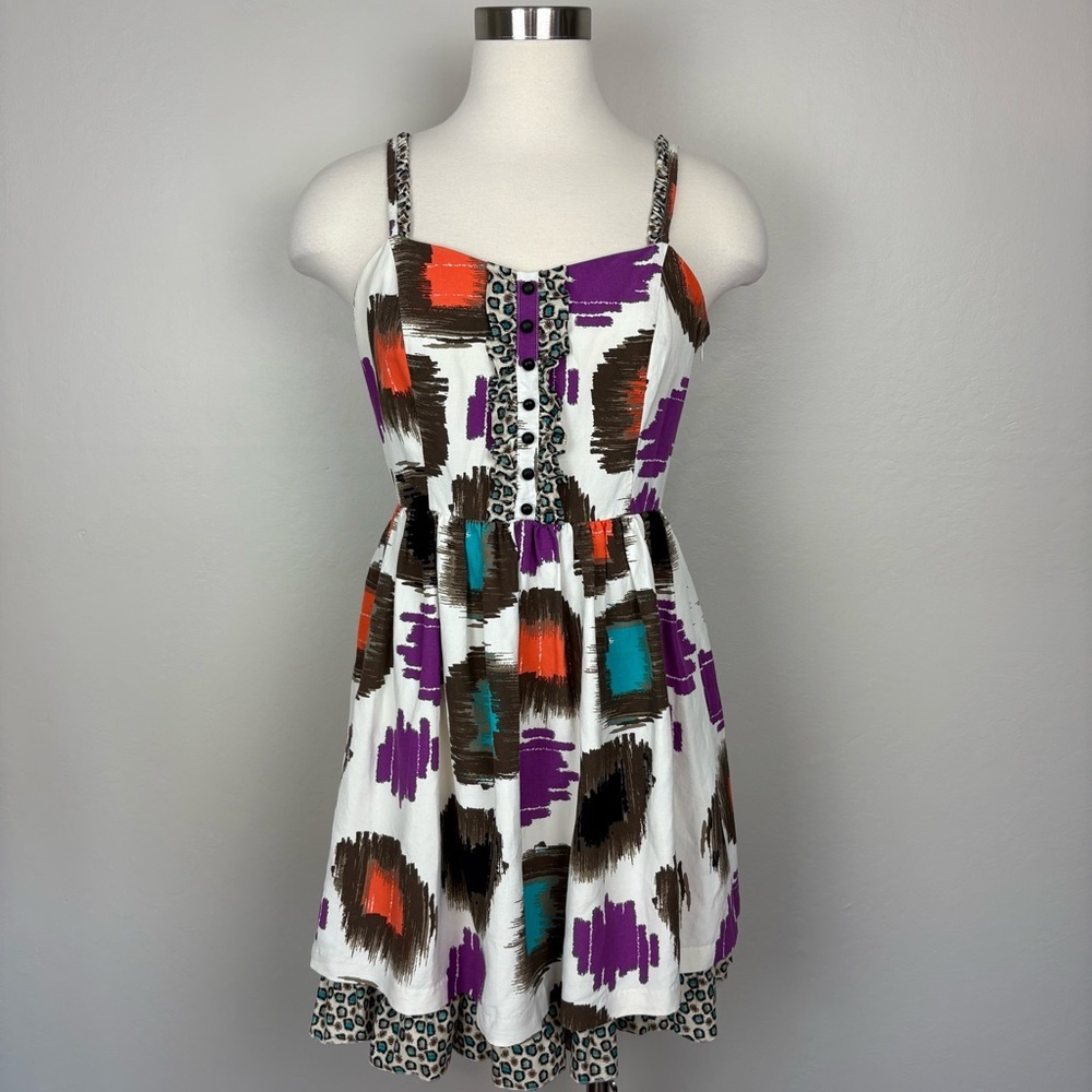 Kensie Colorblock Dress Silk Linen Blend Size M Animal Print Contrast Quirky Art